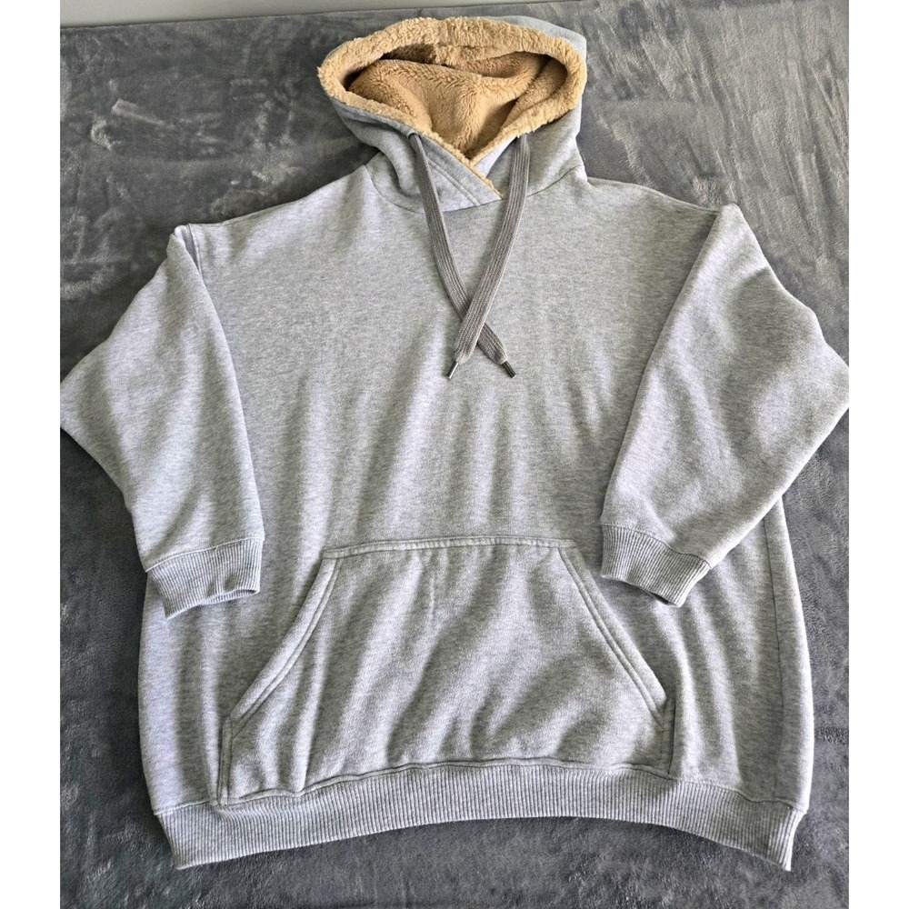 Aerie Women's Oversized Fleece Faux Fur Lined Hoodie Gray Size M EXCELLENT
